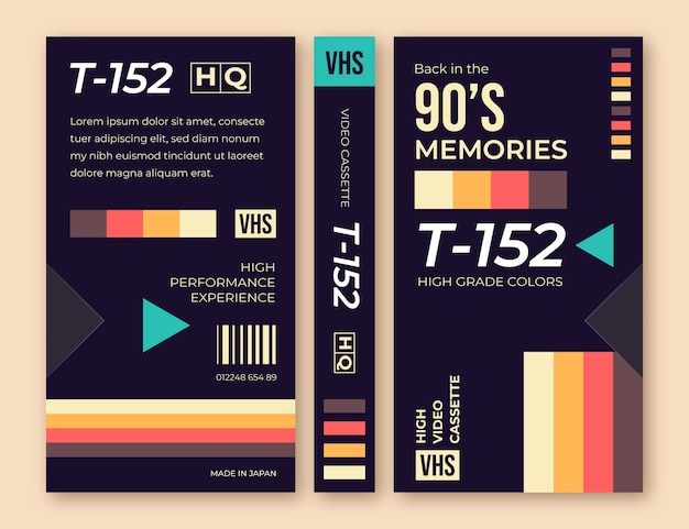 フラットなデザインの vhs カバー テンプレート