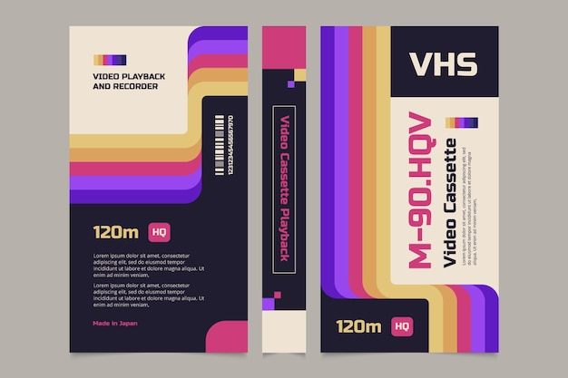 Vettore gratuito modello di copertina vhs design piatto