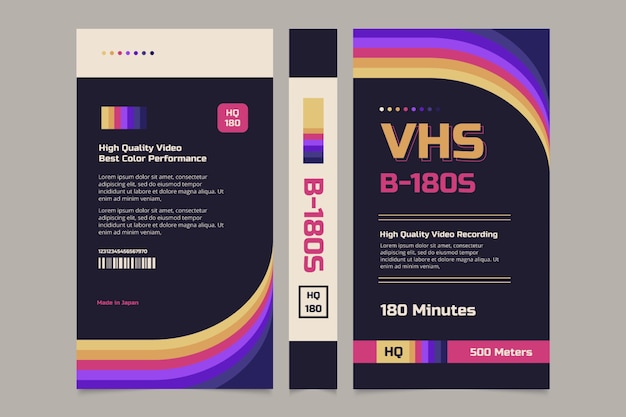 무료 벡터 평면 디자인 vhs 표지 템플릿