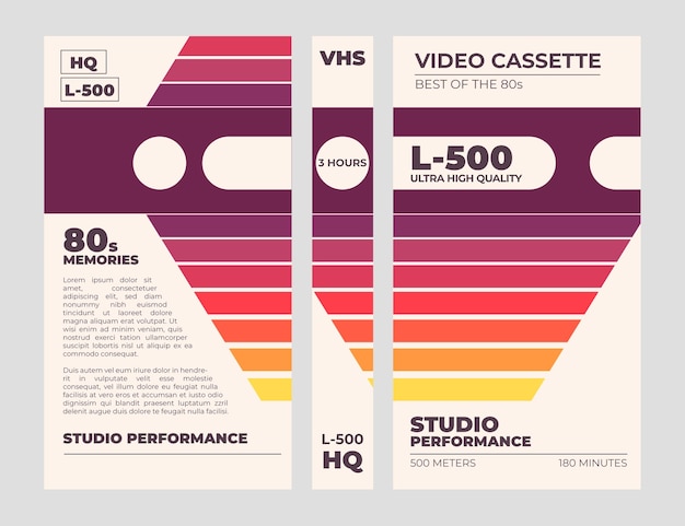 Шаблон обложки vhs с плоским дизайном