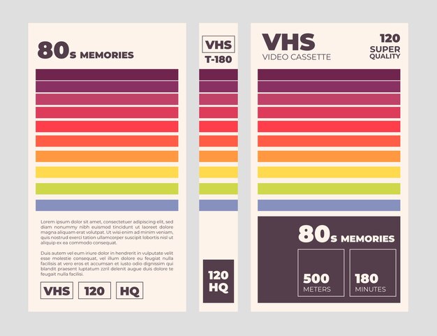 Шаблон обложки vhs с плоским дизайном