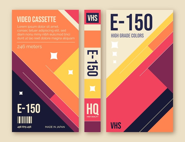 Free vector flat design vhs cover template