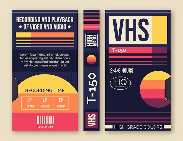 Шаблон обложки vhs с плоским дизайном