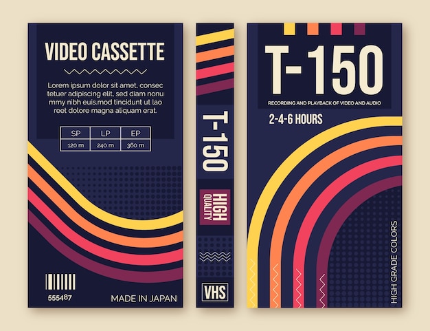 Free vector flat design vhs cover template