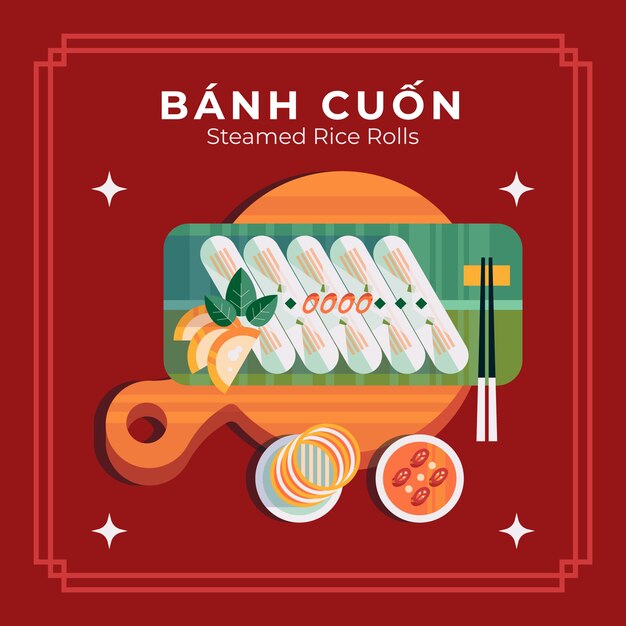 フラットなデザインのベトナム料理のイラスト