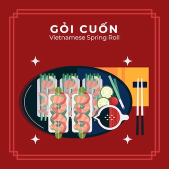 フラット​な​デザイン​の​ベトナム​料理​の​イラスト