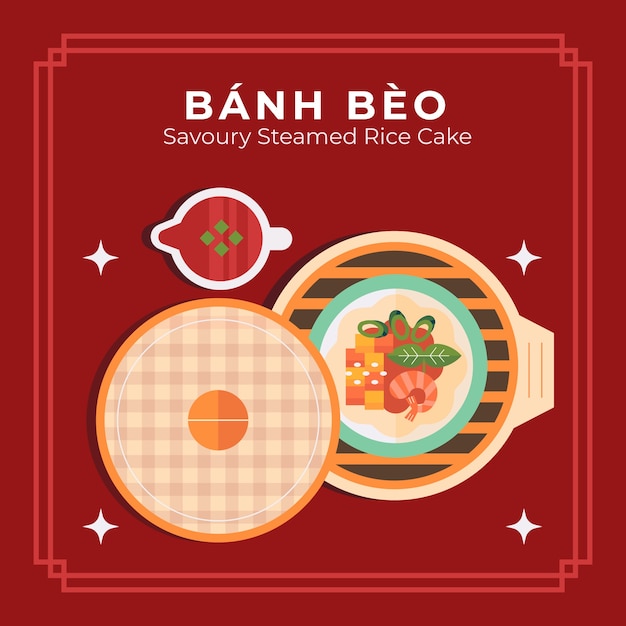 Иллюстрация вьетнамской кухни в плоском дизайне