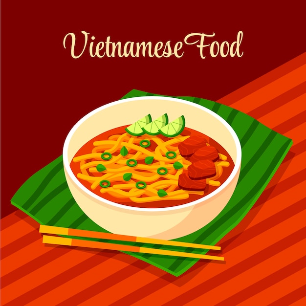 Flat design vietnamese food