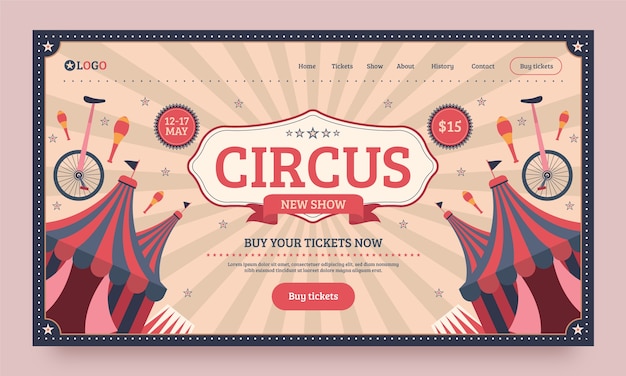 Free vector flat design vintage circus fun landing page