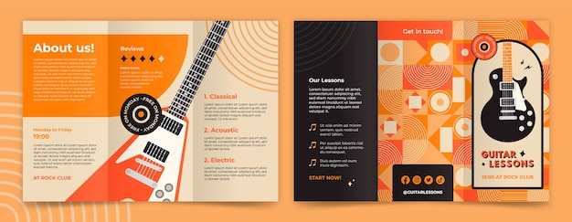 Flat design vintage guitar lessons brochure