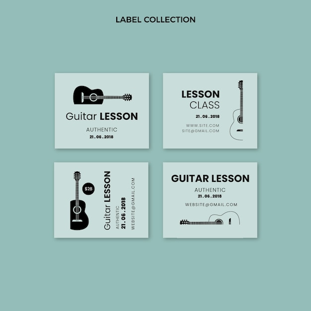 Flat design vintage guitar lessons labels