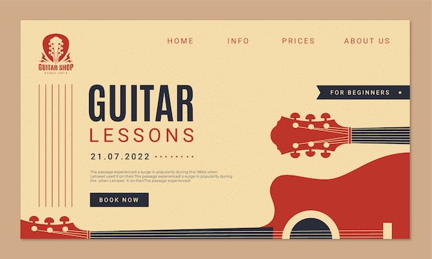 Free vector flat design vintage guitar lessons template