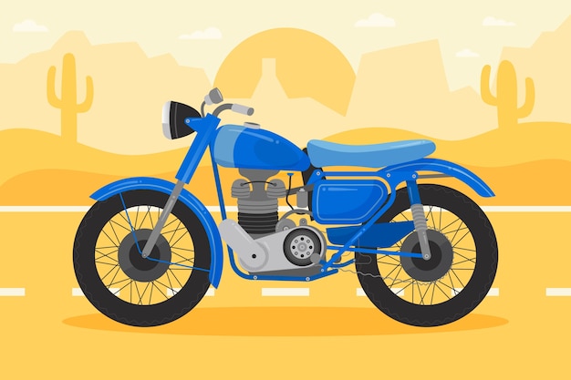 フラットなデザインのビンテージバイクイラスト