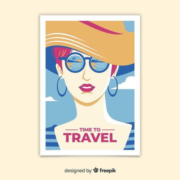 フラットデザインのビンテージ旅行のポスター