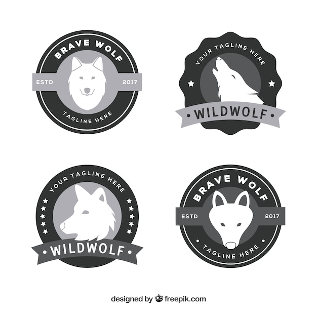 Flat design vintage wolf logo collection