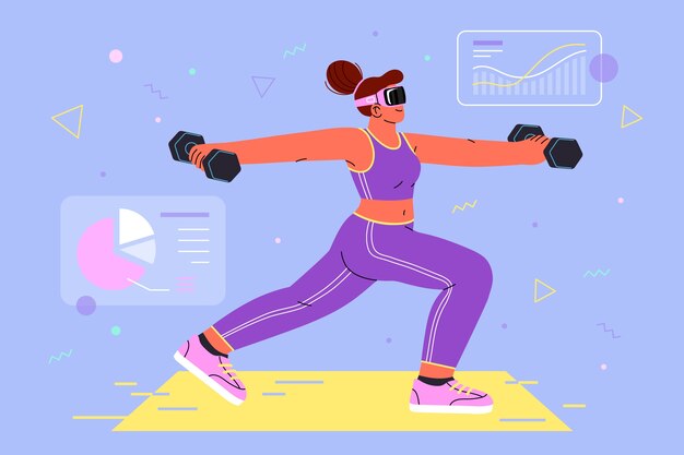 Flat design virtual fitness illustration