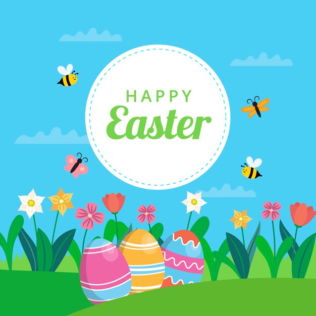 Flat design wallpaper happy easter day