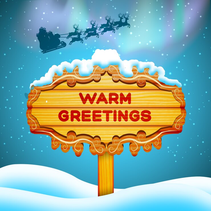मुफ़्त वेक्टर flat design warm greetings wooden sign and santa claus in sky background vector illustration