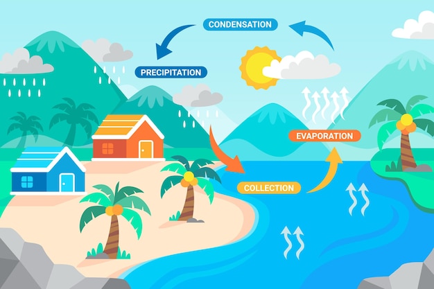 Free vector flat design water cycle illustration