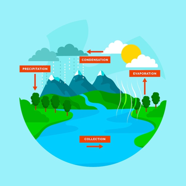 Flat design water cycle in nature