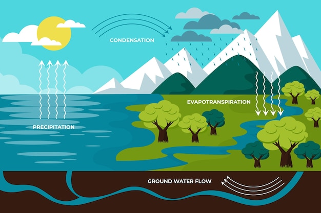 Flat design water cycle system