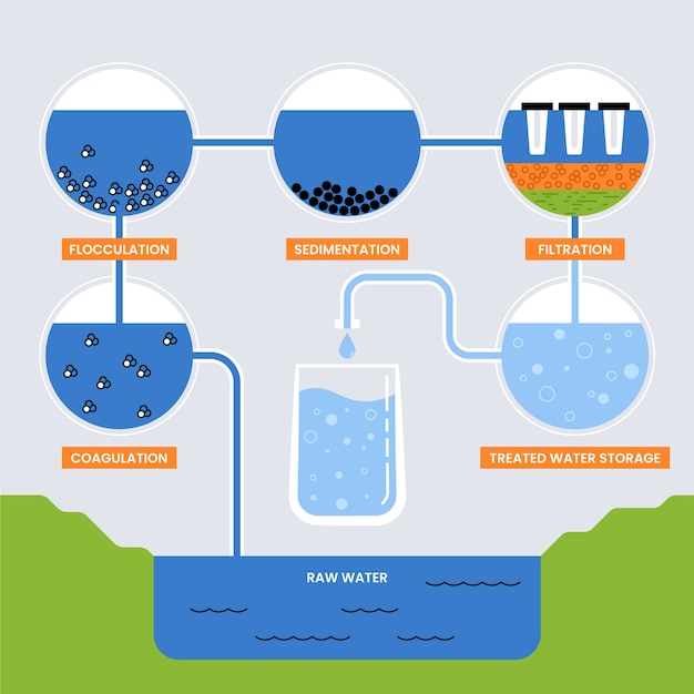 Free vector flat design water purification infographic