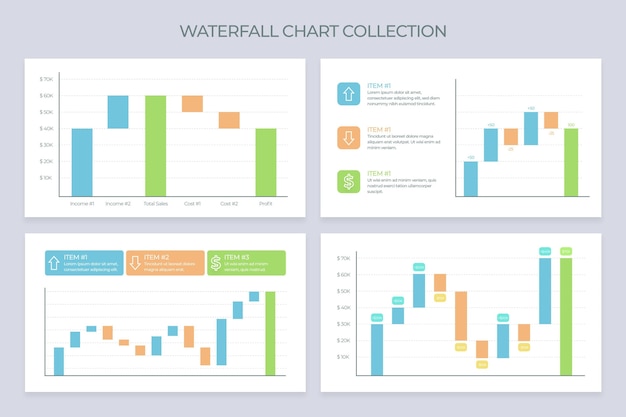 Плоский дизайн коллекции диаграмм водопад