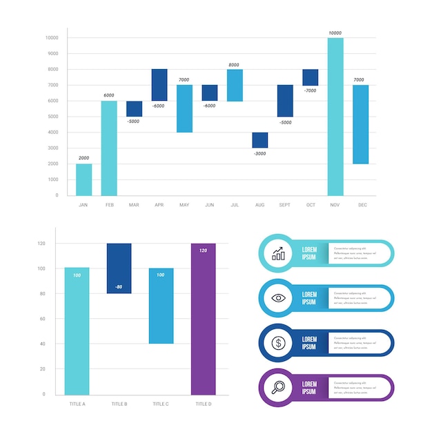 Free vector flat design waterfall chart collection