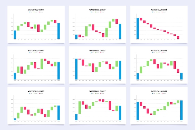 Flat design waterfall chart infographic collection