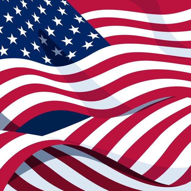 미국 국기 배경을 흔들며 평면 디자인