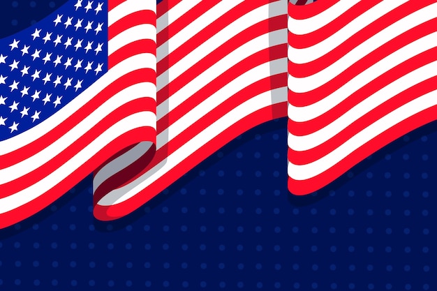 Vettore gratuito design piatto sventolando la bandiera americana sullo sfondo