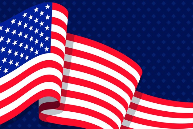 Flat design waving american flag background