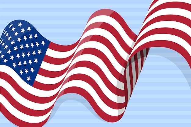 Vettore gratuito design piatto sventolando la bandiera americana sullo sfondo