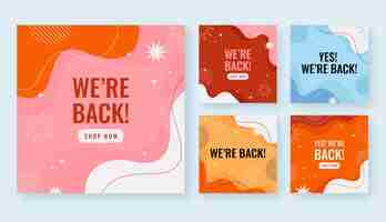 Free vector flat design we are back instagram posts