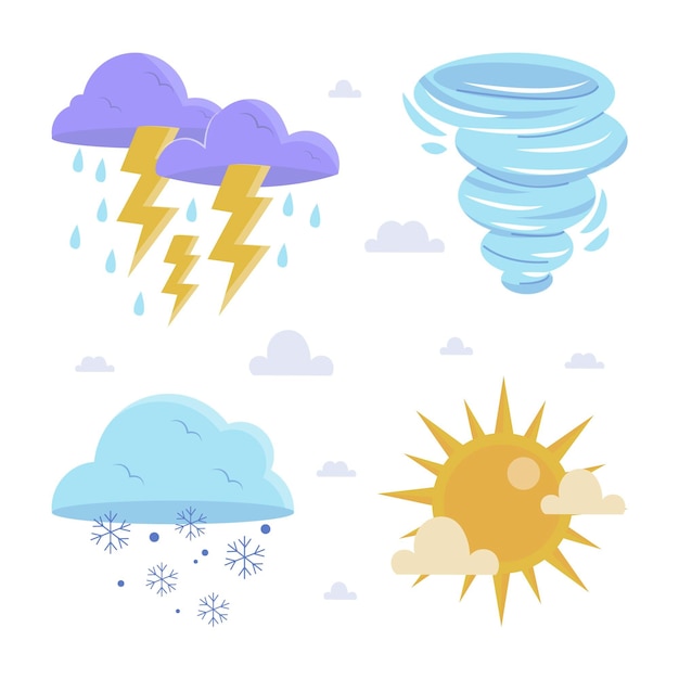 Flat design weather effects set