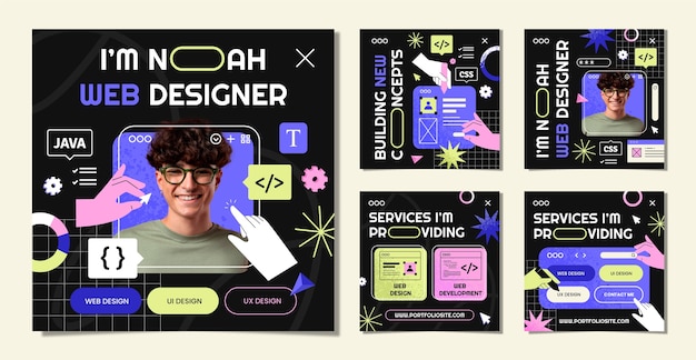 Vettore gratuito post di instagram di web designer di design piatto