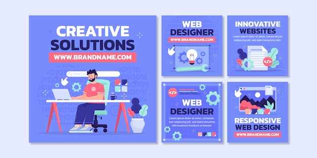 Flat design web designer instagram posts