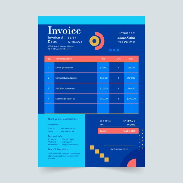 flat design web designer invoice template