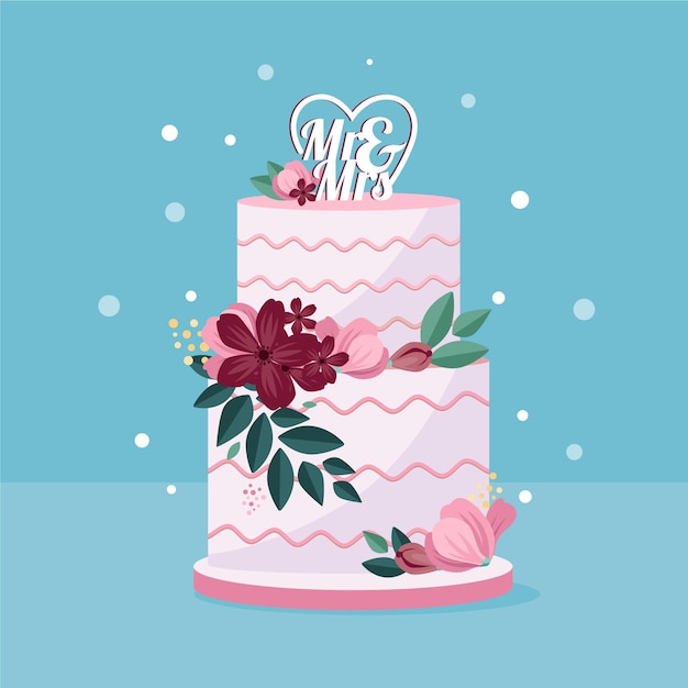 Flat design wedding cake with topper