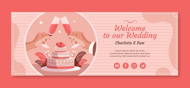 Vettore gratuito modello di copertina di facebook per la celebrazione del matrimonio di design piatto