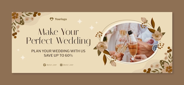 Flat design wedding celebration facebook cover template