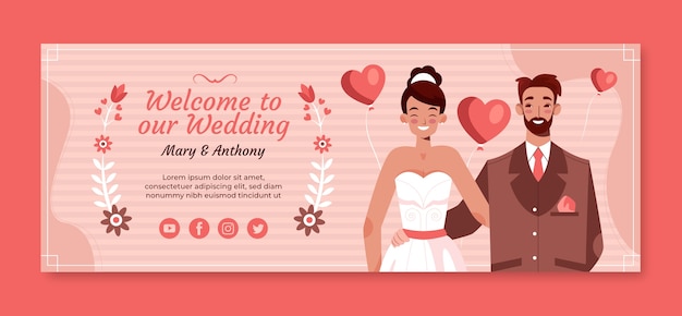 Vettore gratuito copertina facebook per la celebrazione del matrimonio di design piatto