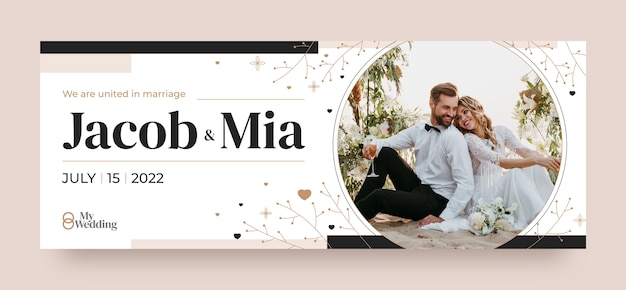 Copertina facebook per la celebrazione del matrimonio di design piatto