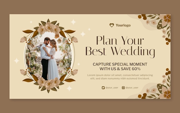 Flat design wedding celebration facebook template