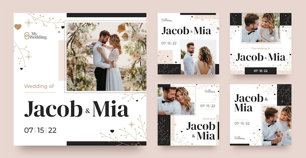 Post di instagram per la celebrazione del matrimonio di design piatto