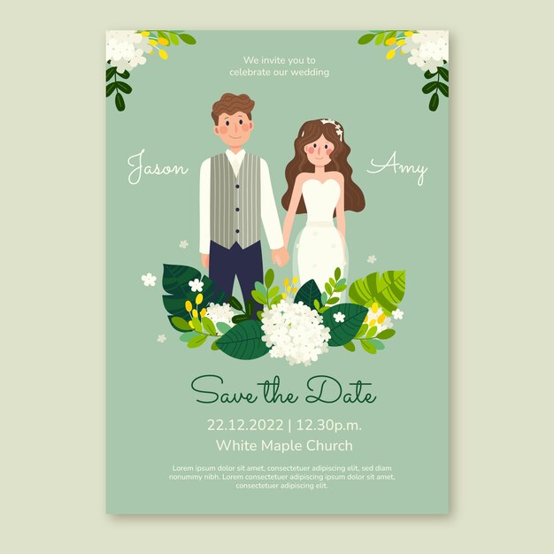 Flat design wedding celebration invitation