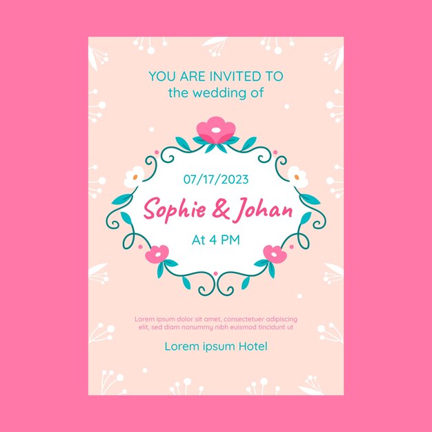 Flat design wedding celebration invitation