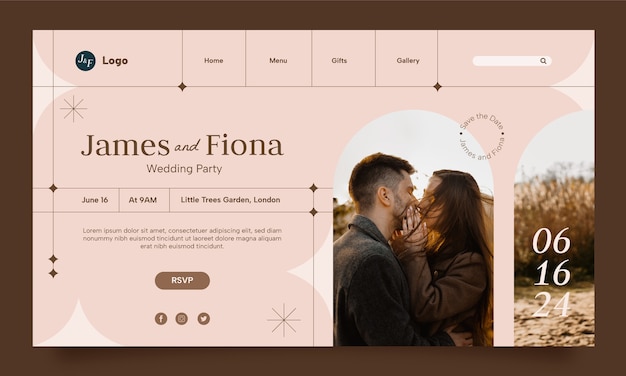 Vettore gratuito pagina di destinazione per la celebrazione del matrimonio dal design piatto