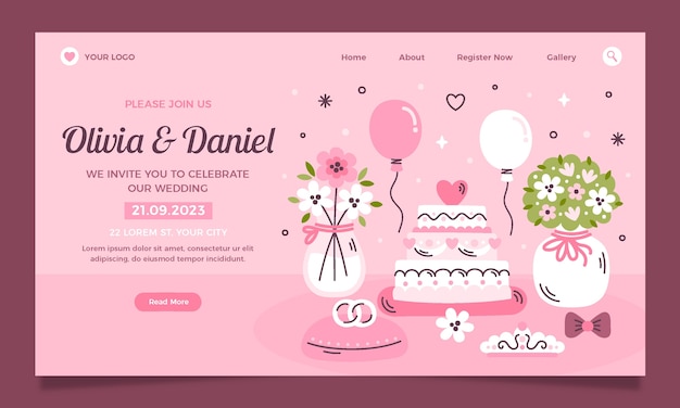 Flat design wedding celebration landing page