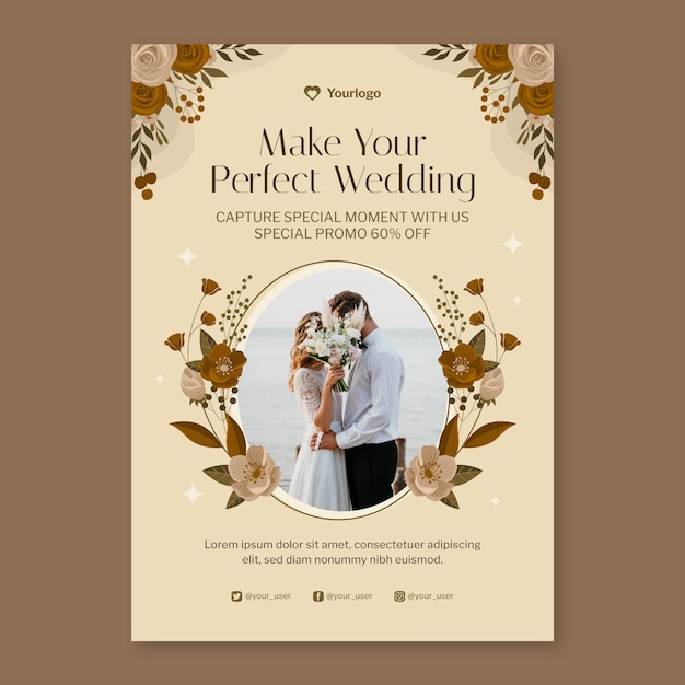 Flat design wedding celebration poster template